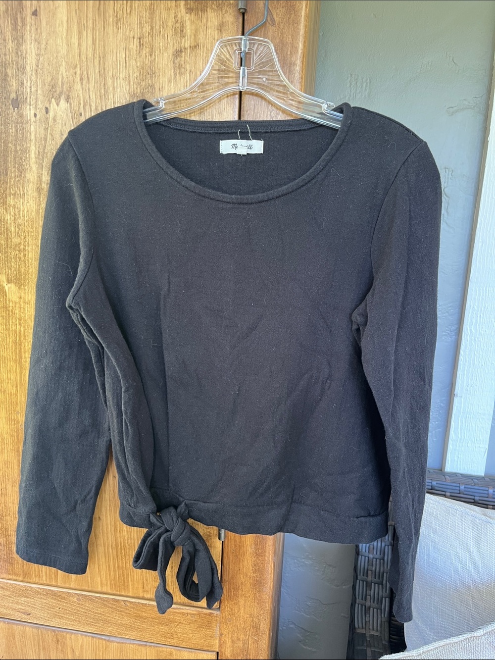 Madewell small Black Tie-Waist Long Sleeve Top